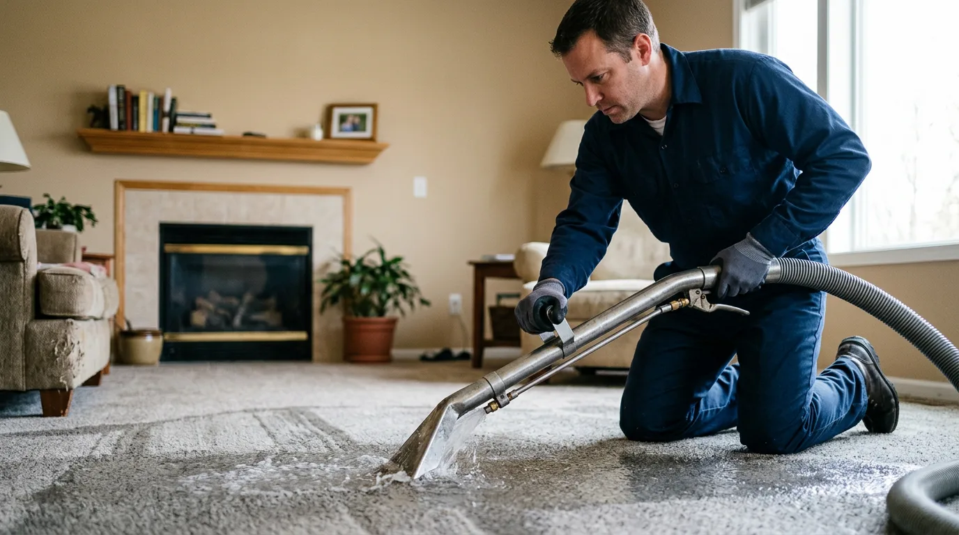 Water damage restoration technician working near Dike, TX